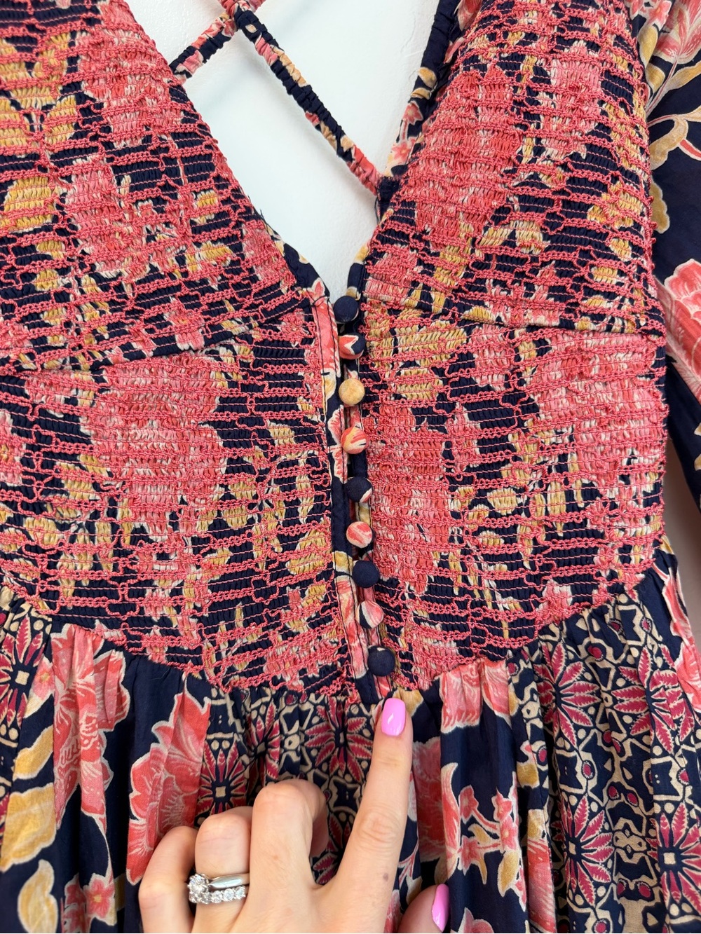 NWT Free People A New Way Floral Button-Front in Navy and Pink Maxi Dress SizeXL - Picture 7 of 17
